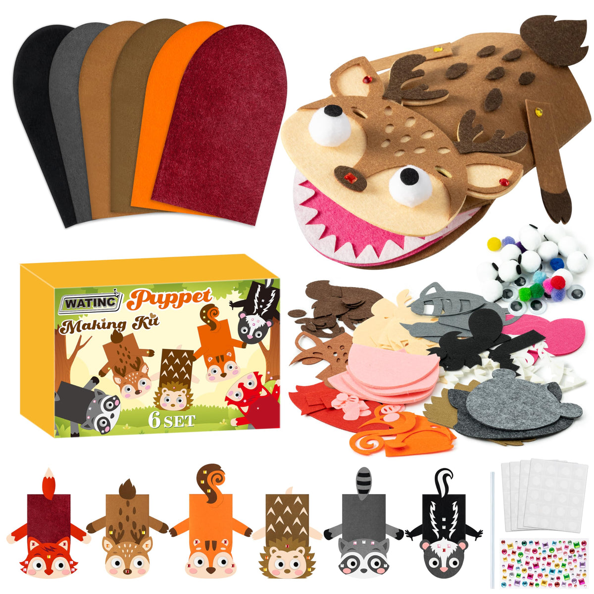 Kids Hand Puppet Making Kit with Felt Sock Puppets